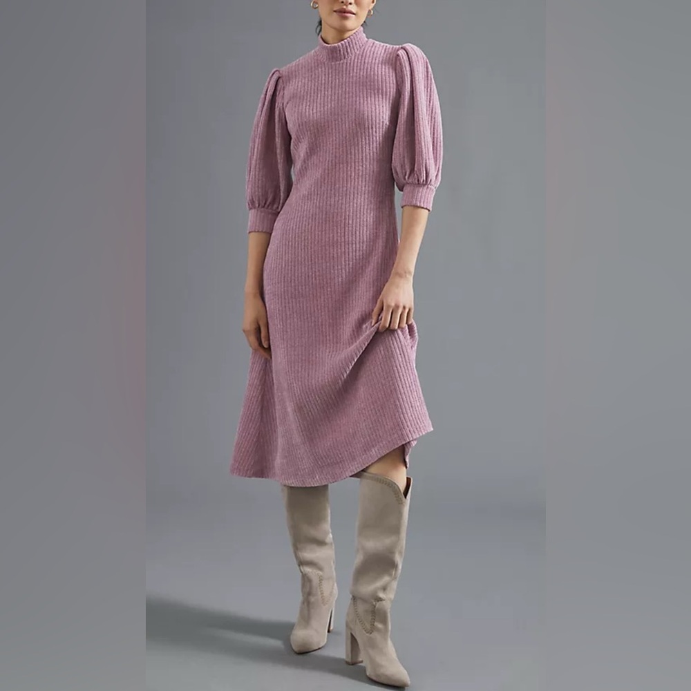 Anthropologie Hutch Puff-Sleeved Knit Midi Dress Small